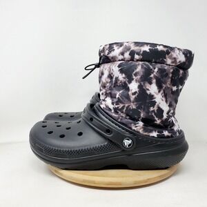 Crocs Boots Womens 9 Neo Puff Classic Lined Black Tie Dye Rubber Pull On Shoes